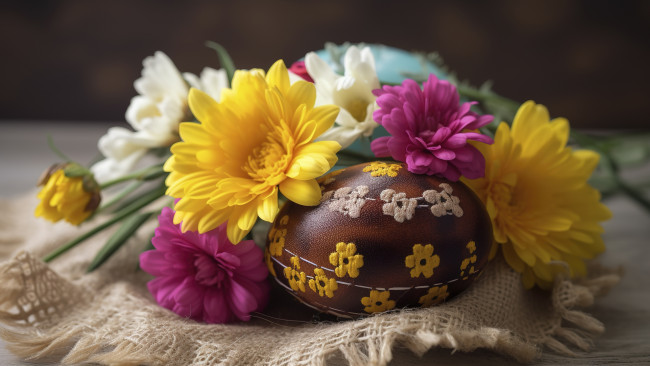 Обои картинки фото праздничные, пасха, цветы, стол, праздник, яйцо, яйца, букет, весна