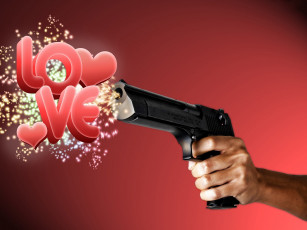 обоя праздничные, день, св, валентина, сердечки, любовь, пистолет, рука, сердечко, надпись