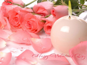 обоя праздничные, день, св, валентина, сердечки, любовь, свеча, лепестки, розы, надпись