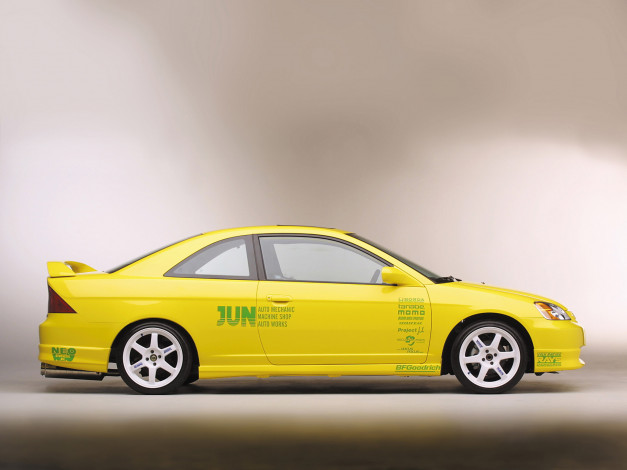 Обои картинки фото автомобили, honda, 2001г, желтый, coupe, civic, jun