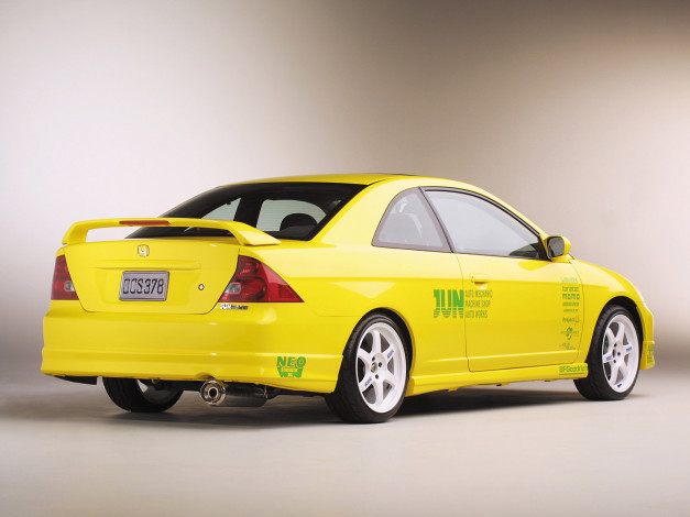 Обои картинки фото автомобили, honda, civic, jun, желтый, 2001г, coupe
