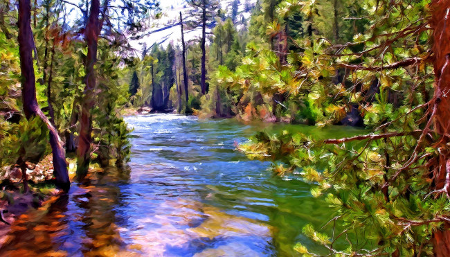 Обои картинки фото разное, компьютерный дизайн, лес, река