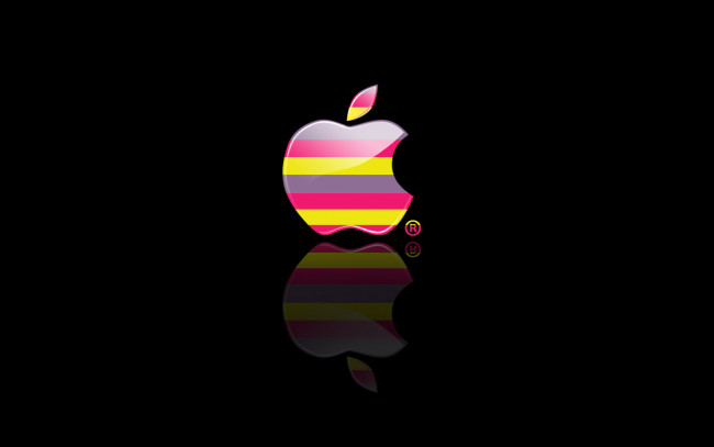 Обои картинки фото компьютеры, apple, логотип, эмблема, отражение, цвет, полосы