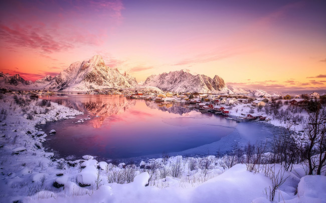 Обои картинки фото города, - пейзажи, зима, поселение, городок, север, норвегия, снег