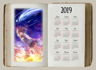 обоя календари, аниме, девушка, книга