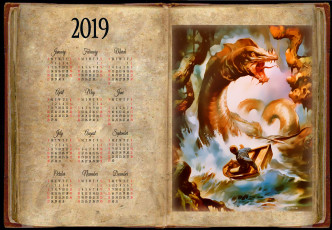 Картинка календари фэнтези лодка человек существо вода