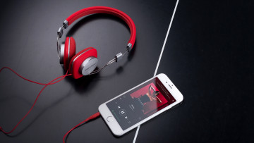 Картинка бренды iphone провод стиль наушники музыка смартфон красные белый