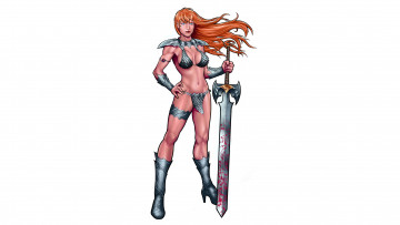 Картинка рисованное комиксы меч униформа фон девушка