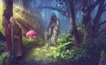 Картинка разное компьютерный+дизайн фон лес девушка конь мужчина