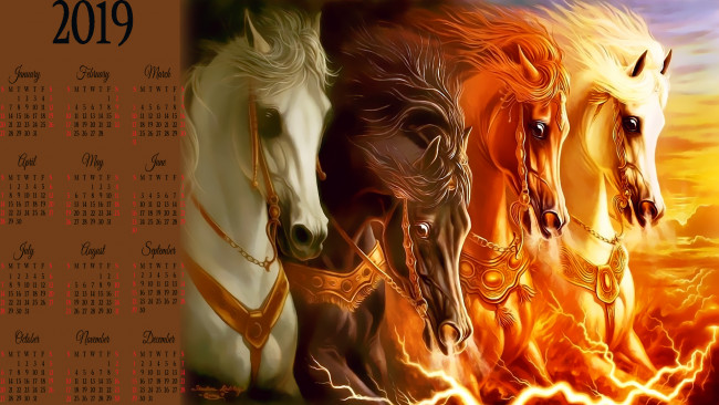 Обои картинки фото календари, фэнтези, лошадь, молния, конь