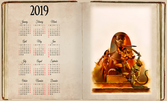 Обои картинки фото календари, фэнтези, мужчина, женщина, существо, статуя