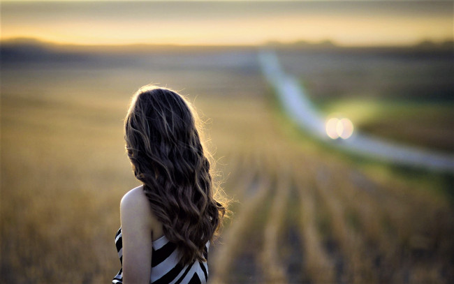 Обои картинки фото девушки, -unsort , брюнетки, темноволосые, шатенка, поле, дорога