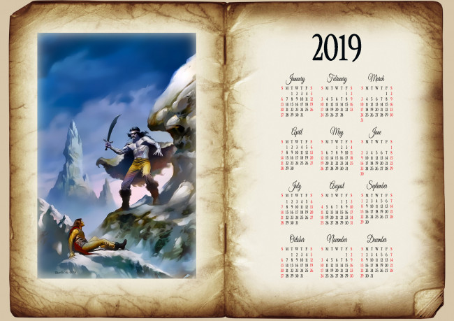 Обои картинки фото календари, фэнтези, скала, мужчина, оружие