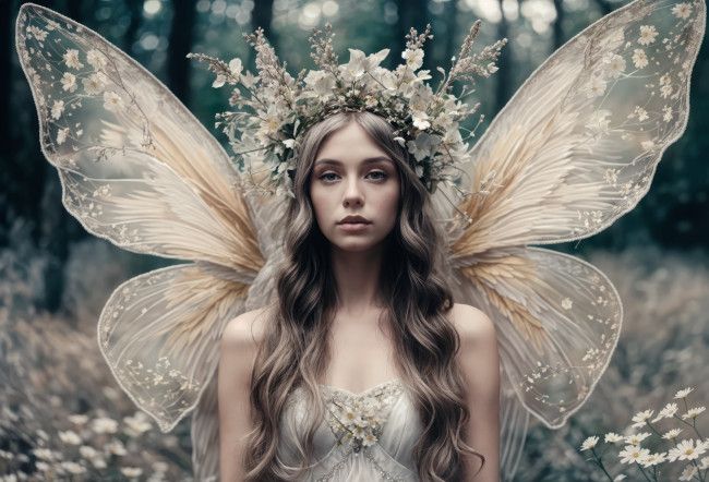 Обои картинки фото 3д графика, фантазия , fantasy, девушка, бабочка, портрет, крылья, эльфийка, ии-арт, нейросеть