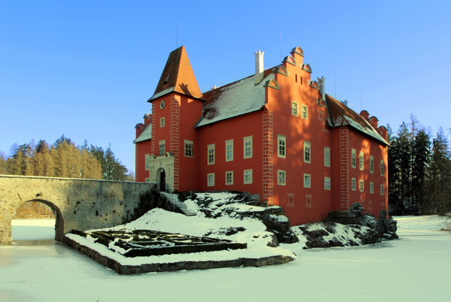 Обои картинки фото czech, republic, castle, chervena, lhota, города, дворцы, замки, крепости, замок, зима, снег