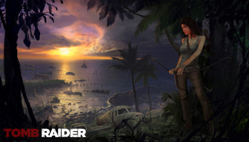 Картинка видео игры tomb raider 2013 lara croft арт море закат самолёт джунгли