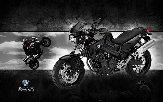 Обои картинки фото bmw, f800r, predator, мотоциклы, мотоциклист, черный, облака