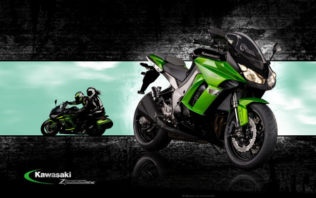Обои картинки фото kawasaki, z100sx, мотоциклы, зеленый, скорость, мотоциклисты