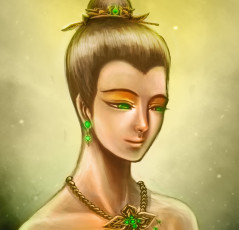 Картинка фэнтези девушки серьги кулон украшения глаза зелёные девушка