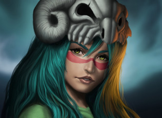 Картинка аниме bleach нелл рог взгляд череп лицо маска девушка арт блич