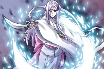 Картинка аниме naruto содо-но-шираюки занпакто меч ленты лёд сияние лепестки девушка арт