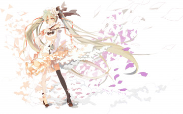 Картинка vocaloid аниме сердечко розы цветы лепестки девушка hatsune miku bzerox арт