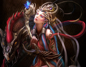 Картинка фэнтези красавицы+и+чудовища арт девушка взгляд зрачок татуировки дракон посох магия