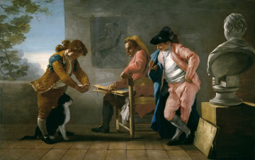 Картинка рисованное живопись жанровая картина дети играют с кошкой или мастерская художника jose del castillo