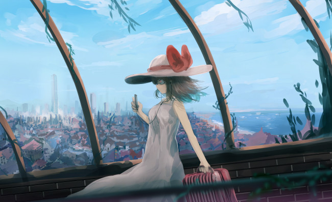 Обои картинки фото аниме, музыка, mifuru, арт, девочка, шляпа