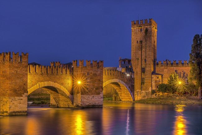 Обои картинки фото verona, города, верона , италия, мост, башня, река