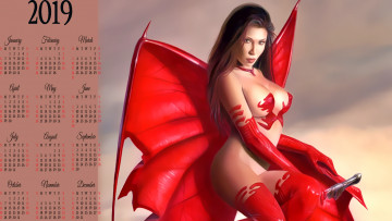 Картинка календари 3д-графика крылья девушка