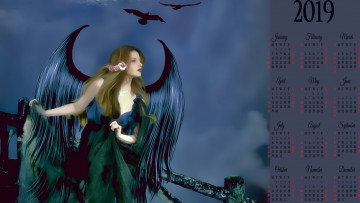 Картинка календари фэнтези крылья девушка