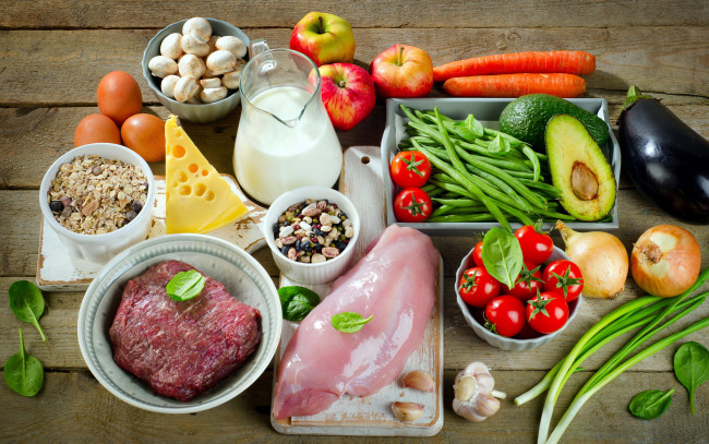 Обои картинки фото еда, разное, овощи, фрукты, мясо, сыр, молоко