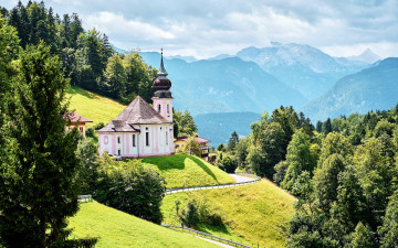 Картинка города берхтесгаден+ германия горы лес дорога костел