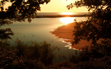 Картинка природа восходы закаты закат река берег деревья