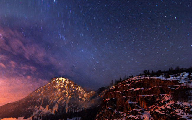 Обои картинки фото природа, горы, небо, milky, way, звёзды, космос