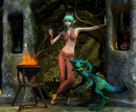 Картинка 3д графика fantasy фантазия эльфийка дракон