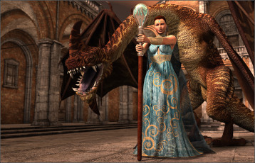 Картинка 3д графика fantasy фантазия девушка магия дракон