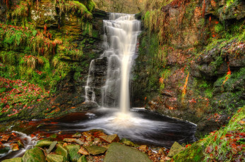 Картинка природа водопады англия водопад лес река