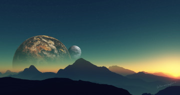 Картинка 3д+графика atmosphere+ mood+ атмосфера настроения планеты поверхность горы