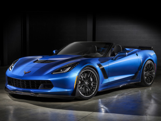 Обои картинки фото автомобили, corvette, convertible, z06, синий, с7, 2015г