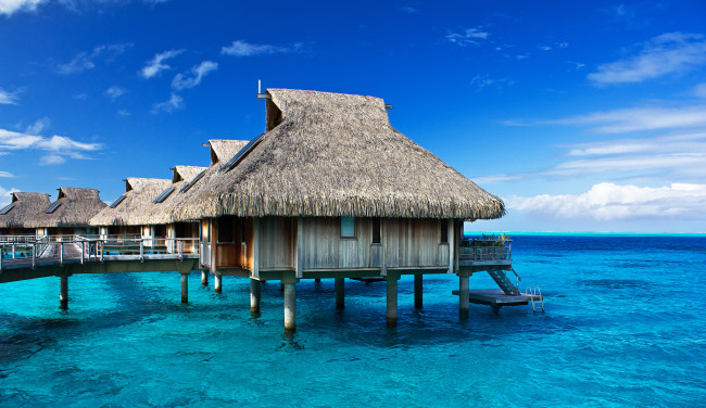 Обои картинки фото hilton bora bora nui, природа, тропики, бунгало, лагуна, океан