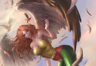Картинка фэнтези ангелы hawkgirl девушка взгляд крылья перья