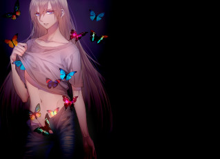 Картинка аниме животные +существа бабочки девушка