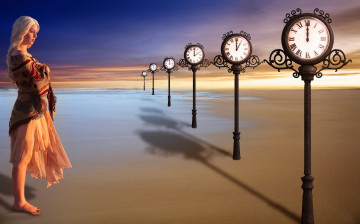 Картинка разное компьютерный+дизайн песок девушка часы вода небо фон
