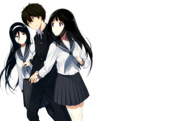 Обои картинки фото аниме, hyouka, фон, взгляд, девушка