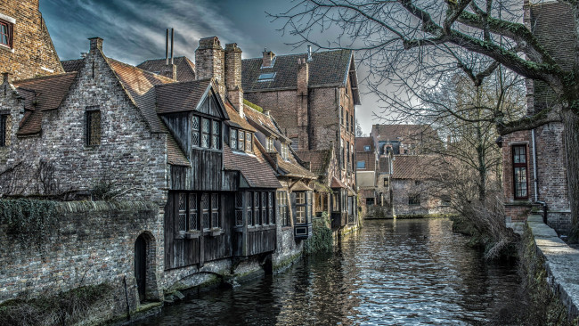 Обои картинки фото города, брюгге , бельгия, дома, каменные, старинные, канал