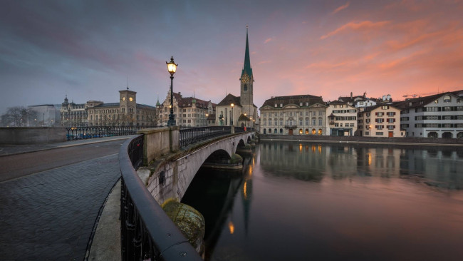 Обои картинки фото города, цюрих , швейцария, мост, река