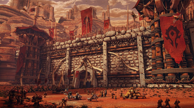 Обои картинки фото видео игры, world of warcraft, существа, флаги, крепость, стена