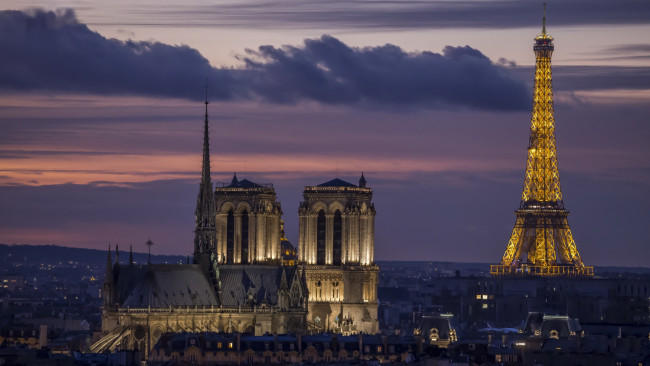 Обои картинки фото париж, франция, города, париж , архитектура, дом, здание, собор, парижской, богоматери, католический, храм, эйфелева, башня